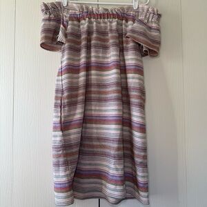 Philosophy Anthropologie Off the Shoulder Striped Mini Dress with Pockets